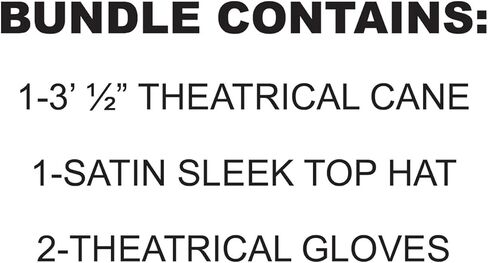 Beistle Theatrical Costume Accessories Bundle – Black Satin Top Hat, White Polyester Gloves, and Wooden Cane Prop, Classic Stage and Party Set for Magician, Formal, Vintage, or Performance Costumes in Saudi Arabia