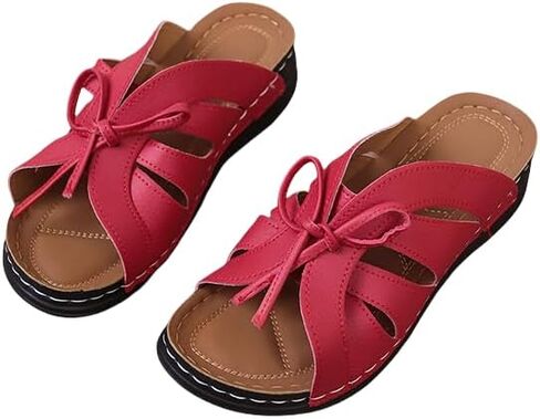 Women'S Stylish White Bowknot Slide Sandals - Casual Flat Heel, Open Toe, Faux Cover, Rubber Sole, Summer & Fall Footwear, Casual Footwear | Elegant Bow Detail | Flat Heel Sandal in Kuwait