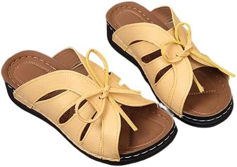 Women'S Stylish White Bowknot Slide Sandals - Casual Flat Heel, Open Toe, Faux Cover, Rubber Sole, Summer & Fall Footwear, Casual Footwear | Elegant Bow Detail | Flat Heel Sandal in Kuwait