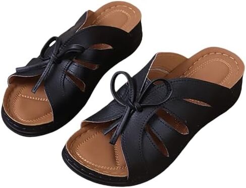 Women'S Stylish White Bowknot Slide Sandals - Casual Flat Heel, Open Toe, Faux Cover, Rubber Sole, Summer & Fall Footwear, Casual Footwear | Elegant Bow Detail | Flat Heel Sandal in Kuwait