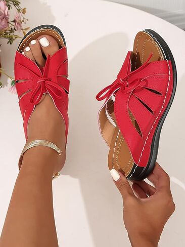 Women'S Stylish White Bowknot Slide Sandals - Casual Flat Heel, Open Toe, Faux Cover, Rubber Sole, Summer & Fall Footwear, Casual Footwear | Elegant Bow Detail | Flat Heel Sandal in Kuwait