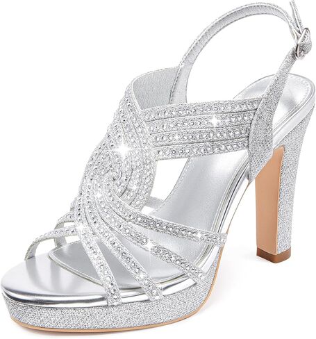 المرأة منصة الكعوب سباركلي حجر الراين الصنادل فستان أحذية عالية الكعب مكتنزة المفتوحة تو الكاحل حزام حفل زفاف in Kuwait