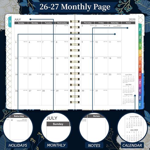 2024-2025 Weekly Appointment Book/Planner - July 2024 - June 2025, Planner 2024-2025 Daily Weekly and Monthly, 6.3" x 8.5", Half Hour Interval, Monthly Tabs, Strong Binding, Pocket, Thick Paper in Kuwait