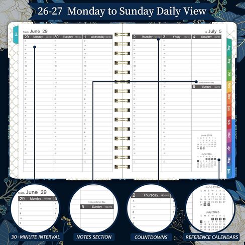 2024-2025 Weekly Appointment Book/Planner - July 2024 - June 2025, Planner 2024-2025 Daily Weekly and Monthly, 6.3" x 8.5", Half Hour Interval, Monthly Tabs, Strong Binding, Pocket, Thick Paper in Kuwait