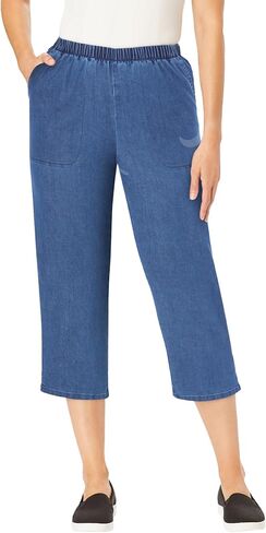 Woman Within Plus Size Capri Elastic Waist Stretch Fineline Denim Jean (Petite Available) in Saudi Arabia
