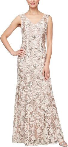 Alex Evenings Women's Floor Length Sleeveless V-Neck, Elegant Mother of The Bride Dress, Formal Events in Saudi Arabia