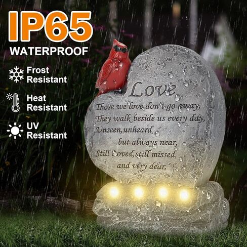 Solar Cardinal Memorial Stones Gifts - Heart Shaped Red Cardinal Figurine with LED Lights - Sympathy Gifts for Loss of Loved One, Bereavement Remembrance Stone for Garden, Balcony, Yard, Lawn in Kuwait