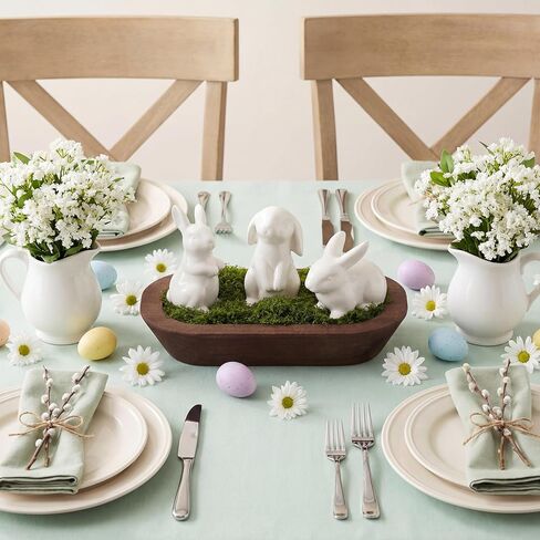 Bucherry 5 Pack Easter Decoration 3 Ceramic Bunny Figurines 1 Wooden Dough Bowl 1 Pack of 50g Artificial Moss for Easter Party Table Centerpiece Corner Ornaments Home Aromatherapy Candle Display in Saudi Arabia