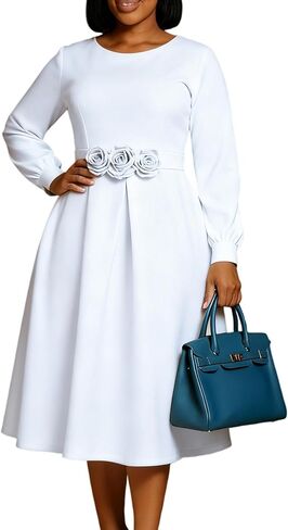 Geulis Women's Long Sleeve Cocktail Dresses 2026 Elegant A Line Flowy Midi Church Dresses Wedding Guest Party Dress in Saudi Arabia