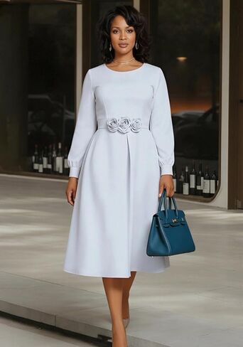 Geulis Women's Long Sleeve Cocktail Dresses 2026 Elegant A Line Flowy Midi Church Dresses Wedding Guest Party Dress in Saudi Arabia
