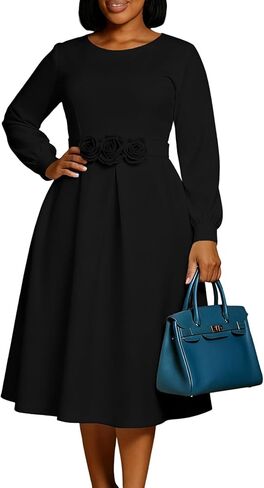 Geulis Women's Long Sleeve Cocktail Dresses 2026 Elegant A Line Flowy Midi Church Dresses Wedding Guest Party Dress in Saudi Arabia