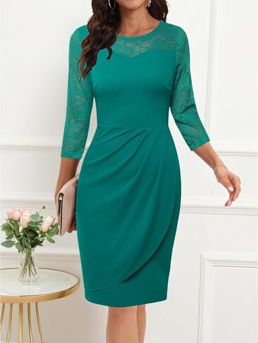 Women's Lace Vintage Ruched Elegant Cocktail Party Bodycon Retro Pencil Work Dress in Saudi Arabia