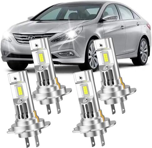 ترقية مجموعة المصابيح الأمامية لشركة Hyundai SONATA 2011-2014، H7 High Beam & H7 مصابيح منخفضة الشعاع، سطوع 400% 6000K ضوء أبيض، قابس مباشر مع حوض حرارة نحاسي ومروحة صغيرة، حزمة من 4 in Kuwait