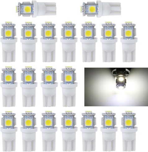 20PCS 194 LED Light Bulb, 5050 5SMD DC 12V 6000K T10 Wedge Light Bulb, Replacement Bulbs for 158 168 193 198 2825 W5W Car Interior Dome Map Door Trunk Courtesy Step Lights (Red) in Kuwait