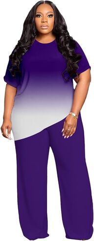 أطقم ملابس رياضية نسائية مقاس كبير مكونة من قطعتين ملابس علوية غير رسمية بأكمام قصيرة فضفاضة بنطال ذو قصة أرجل واسعة أطقم رياضية in Kuwait