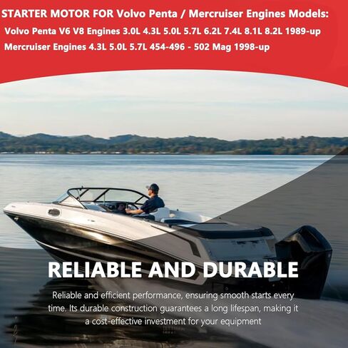 Starter Motor for Volvo Penta V6 V8 Engines 3.0L 4.3L 5.0L 5.7L 6.2L 7.4L 8.1L 8.2L 1989-up/Mercruiser Engines 4.3L 5.0L 5.7L 454-496 - 502 Mag 1998-up Replaces OE# 863007A1 3857747 in Kuwait