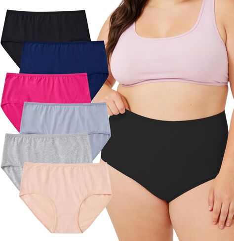 Women's High Waist Cotton Comfortable Briefs Mix Color 6-Piece Plus Size Four Season Underwear Solid Color Series Set in Saudi Arabia