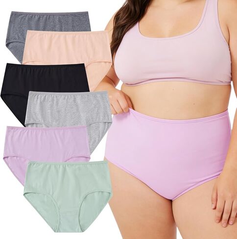 Women's High Waist Cotton Comfortable Briefs Mix Color 6-Piece Plus Size Four Season Underwear Solid Color Series Set in Saudi Arabia