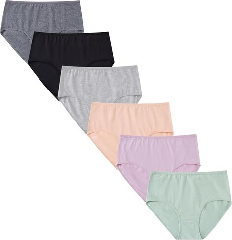 Women's High Waist Cotton Comfortable Briefs Mix Color 6-Piece Plus Size Four Season Underwear Solid Color Series Set in Saudi Arabia