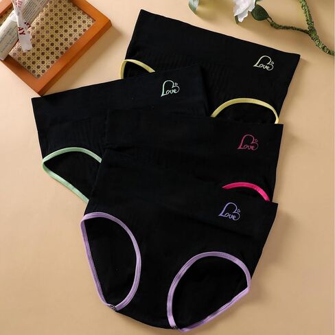 4-Piece Plus Size High-Waist Seamless Briefs Set with Neon Color Trim and Soft Stretch Fabric, Comfortable for Daily Wear in Saudi Arabia