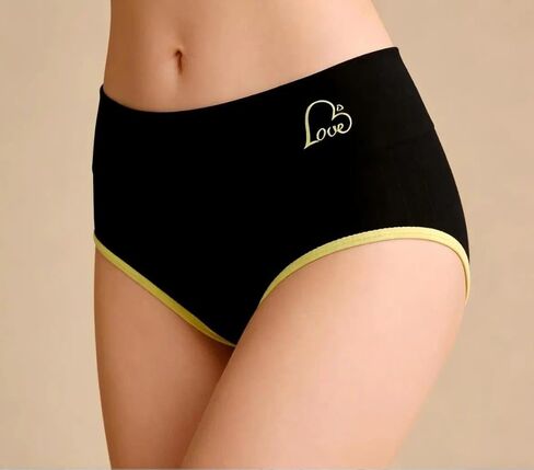 4-Piece Plus Size High-Waist Seamless Briefs Set with Neon Color Trim and Soft Stretch Fabric, Comfortable for Daily Wear in Saudi Arabia