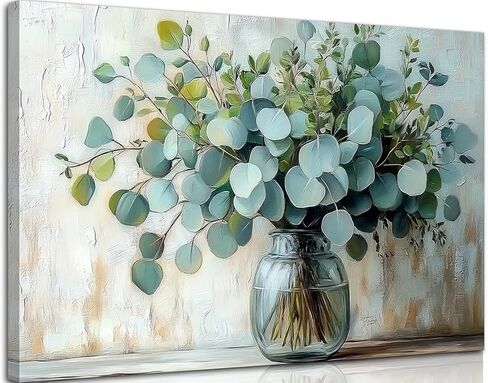 Eucalyptus Flower Vase Canvas Wall Art Sage Green Canvas With Plants Wall Decor Farmhouse Vintage Green Plants Poster Print Artwork for Bathroom Living room Bedroom Home Decoration in Saudi Arabia