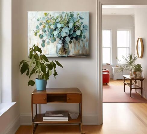 Eucalyptus Flower Vase Canvas Wall Art Sage Green Canvas With Plants Wall Decor Farmhouse Vintage Green Plants Poster Print Artwork for Bathroom Living room Bedroom Home Decoration in Saudi Arabia