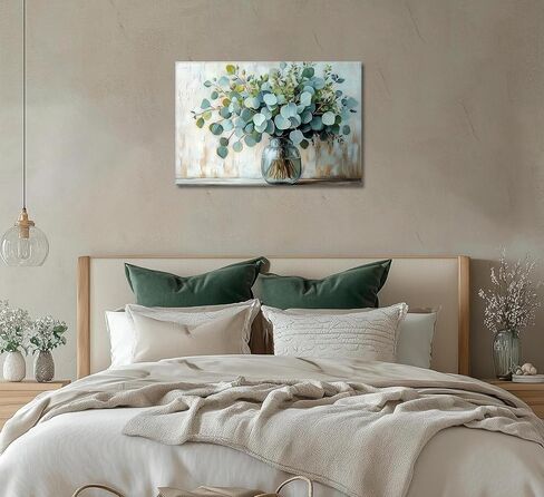 Eucalyptus Flower Vase Canvas Wall Art Sage Green Canvas With Plants Wall Decor Farmhouse Vintage Green Plants Poster Print Artwork for Bathroom Living room Bedroom Home Decoration in Saudi Arabia