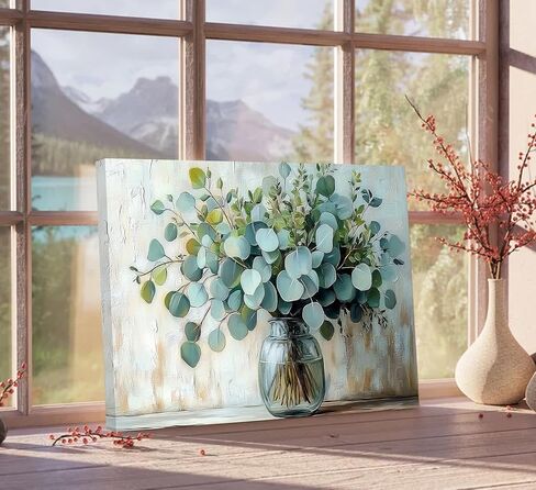 Eucalyptus Flower Vase Canvas Wall Art Sage Green Canvas With Plants Wall Decor Farmhouse Vintage Green Plants Poster Print Artwork for Bathroom Living room Bedroom Home Decoration in Saudi Arabia