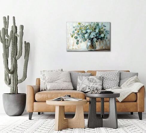 Eucalyptus Flower Vase Canvas Wall Art Sage Green Canvas With Plants Wall Decor Farmhouse Vintage Green Plants Poster Print Artwork for Bathroom Living room Bedroom Home Decoration in Saudi Arabia