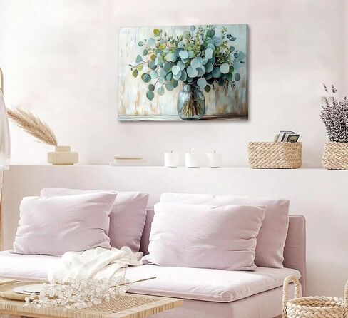 Eucalyptus Flower Vase Canvas Wall Art Sage Green Canvas With Plants Wall Decor Farmhouse Vintage Green Plants Poster Print Artwork for Bathroom Living room Bedroom Home Decoration in Saudi Arabia