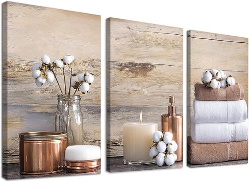 GUTTATY 3 قطعة الحمام النباتية الزهور قماش جدار الفن، ريفي خمر مزرعة زهرة صور، بوهو غرفة المعيشة غرفة نوم ديكور جدار، البني والأبيض طباعة قماش مستوحاة سبا، 12 "× 18" × 3PCS in Kuwait