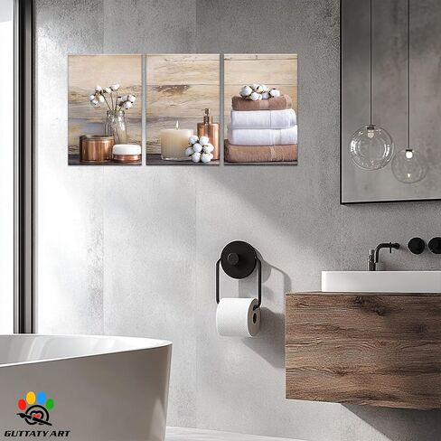 GUTTATY 3 قطعة الحمام النباتية الزهور قماش جدار الفن، ريفي خمر مزرعة زهرة صور، بوهو غرفة المعيشة غرفة نوم ديكور جدار، البني والأبيض طباعة قماش مستوحاة سبا، 12 "× 18" × 3PCS in Kuwait