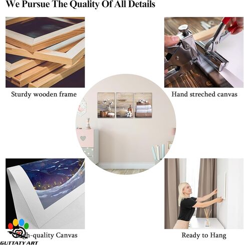 GUTTATY 3 قطعة الحمام النباتية الزهور قماش جدار الفن، ريفي خمر مزرعة زهرة صور، بوهو غرفة المعيشة غرفة نوم ديكور جدار، البني والأبيض طباعة قماش مستوحاة سبا، 12 "× 18" × 3PCS in Kuwait