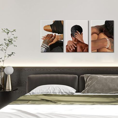 Black Couple Canvas Wall Art Set of 3 Fashion African American Black Love Wall Decor Pictures Afro Women Men Posters Prints for Living Room Bedroom Decoration, 12x16in in Saudi Arabia