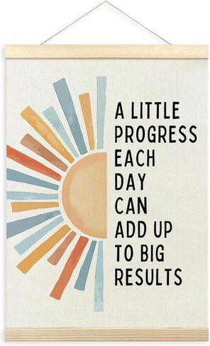 TLESKE Mental Health Inspirational Poster Hanger Frame, a Little Progress Each Day Special Education Wall Art Decor for Kids Room Classroom Therapy Counseling Office, Boho Sun Prints Picture, 12x16 in Kuwait
