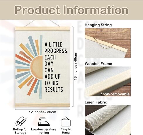 TLESKE Mental Health Inspirational Poster Hanger Frame, a Little Progress Each Day Special Education Wall Art Decor for Kids Room Classroom Therapy Counseling Office, Boho Sun Prints Picture, 12x16 in Kuwait