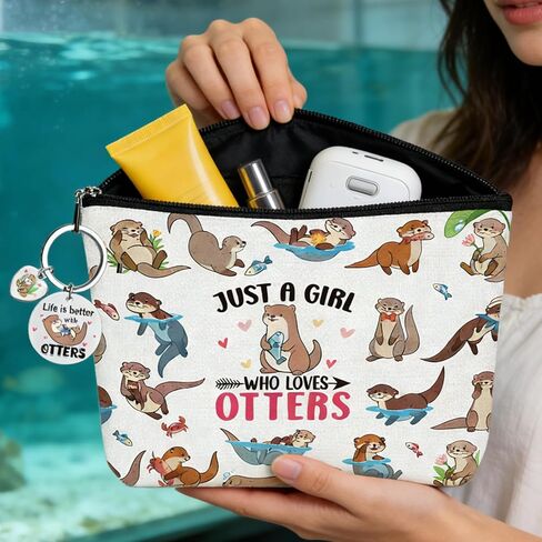 Otter Gifts for Women - 4 Pcs Sea Otters Themed Glass Mug Makeup Bag Keychain Gift Box, Christmas Birthday Holiday Festival Present for Otter Lovers Friends in Kuwait