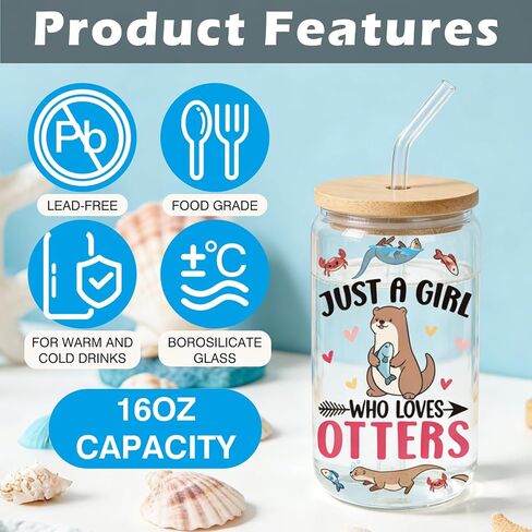 Otter Gifts for Women - 4 Pcs Sea Otters Themed Glass Mug Makeup Bag Keychain Gift Box, Christmas Birthday Holiday Festival Present for Otter Lovers Friends in Kuwait