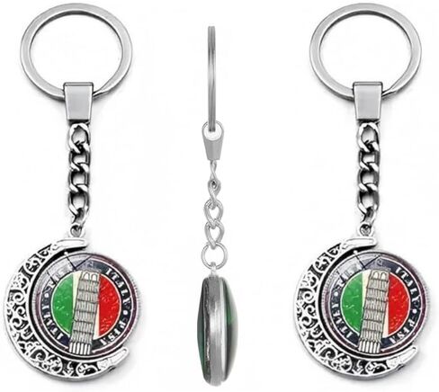 سلسلة مفاتيح تذكارية إيطالية مكونة من قطعتين، قلادة من الزجاج الكريستالي لبرج بيزا المائل، حلقة مفاتيح من سبيكة الزنك المجوفة على شكل هلال، هدية سفر إيطالية للرجال والنساء in Kuwait