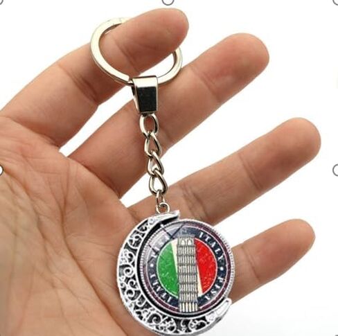 سلسلة مفاتيح تذكارية إيطالية مكونة من قطعتين، قلادة من الزجاج الكريستالي لبرج بيزا المائل، حلقة مفاتيح من سبيكة الزنك المجوفة على شكل هلال، هدية سفر إيطالية للرجال والنساء in Kuwait