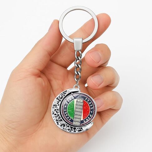 سلسلة مفاتيح تذكارية إيطالية مكونة من قطعتين، قلادة من الزجاج الكريستالي لبرج بيزا المائل، حلقة مفاتيح من سبيكة الزنك المجوفة على شكل هلال، هدية سفر إيطالية للرجال والنساء in Kuwait