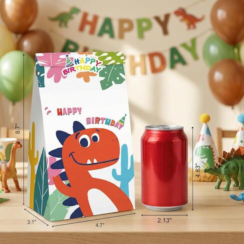 JOHOUSE 24PCS Dinosaur Party Favor Bags, Paper Gift Bags with Stickers Treat Bags Dinosaur Goodie Bags for Birthday Baby Shower in Kuwait