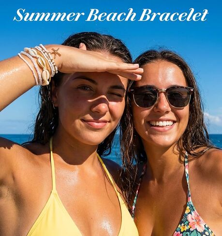 7Pcs Shell Bracelet, Beach Bracelets with Seashell & Starfish Beads, Boho Stackable Stretch Bracelets for Summer Vacation, Seaside Party Gift Set in Kuwait