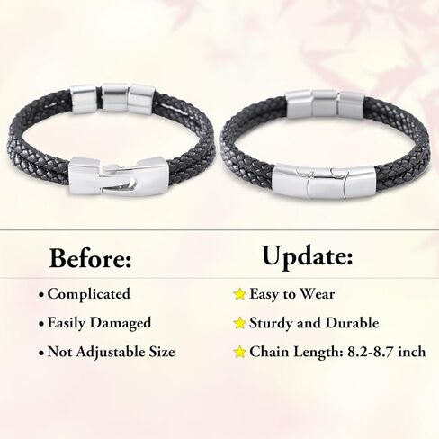 سوار جلدي رجالي من Dreamdecor مع خرز مخصص - مجوهرات بأسماء محفورة، هدايا مخصصة للرجال الأب in Kuwait