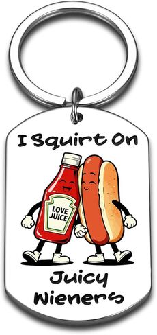 Sophauteem Funny Keychain, Novelty Hot Dog & Ketchup Gag Gift, Cute Humor Keychain for Men, Boyfriend Husband Joke Adult Humor Small Gift for Him in Kuwait