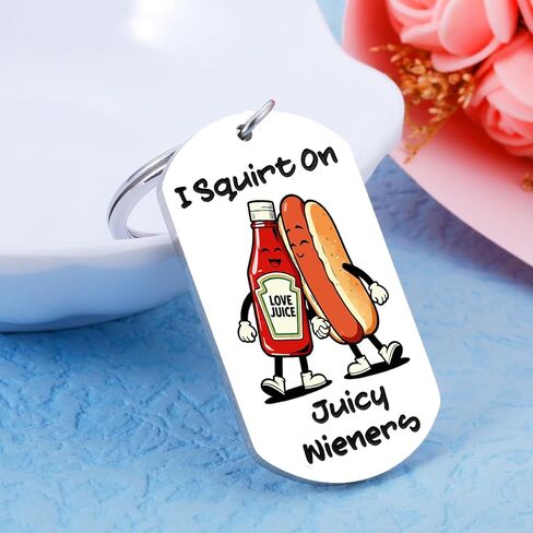 Sophauteem Funny Keychain, Novelty Hot Dog & Ketchup Gag Gift, Cute Humor Keychain for Men, Boyfriend Husband Joke Adult Humor Small Gift for Him in Kuwait