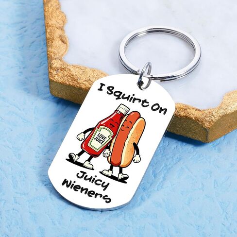 Sophauteem Funny Keychain, Novelty Hot Dog & Ketchup Gag Gift, Cute Humor Keychain for Men, Boyfriend Husband Joke Adult Humor Small Gift for Him in Kuwait