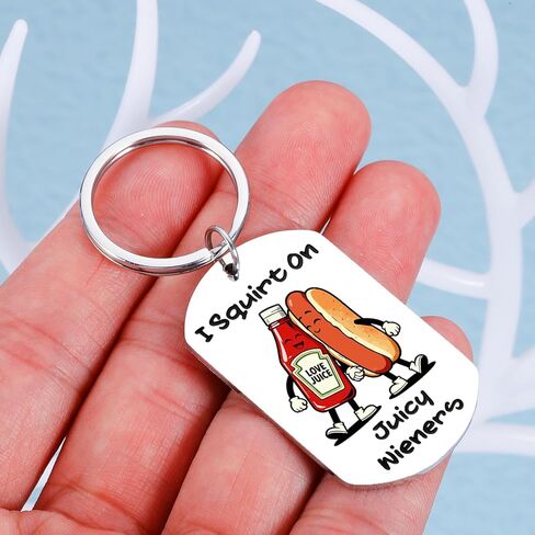Sophauteem Funny Keychain, Novelty Hot Dog & Ketchup Gag Gift, Cute Humor Keychain for Men, Boyfriend Husband Joke Adult Humor Small Gift for Him in Kuwait