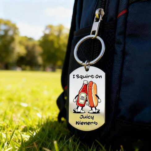 Sophauteem Funny Keychain, Novelty Hot Dog & Ketchup Gag Gift, Cute Humor Keychain for Men, Boyfriend Husband Joke Adult Humor Small Gift for Him in Kuwait